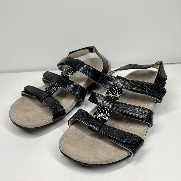 Vionic Women's Amber Sandal Size 6 Black Croc Strappy Adjustable Flat Shoe - Picture 4 of 10